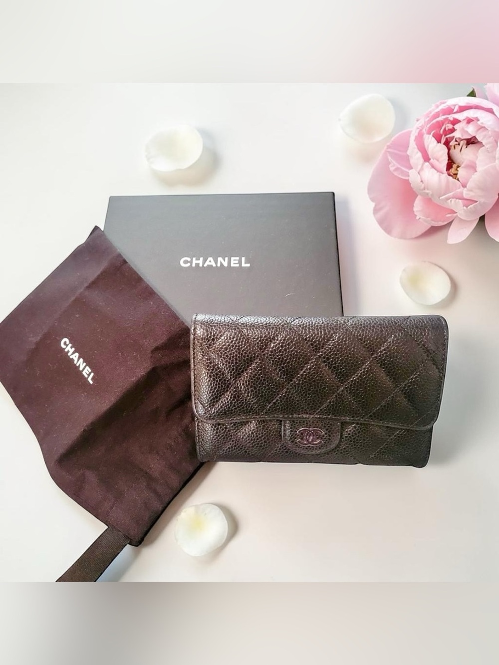CHANEL Quilted Caviar Leather Wallet - Black Medium Size Full Inclusion COA - Picture 8 of 8